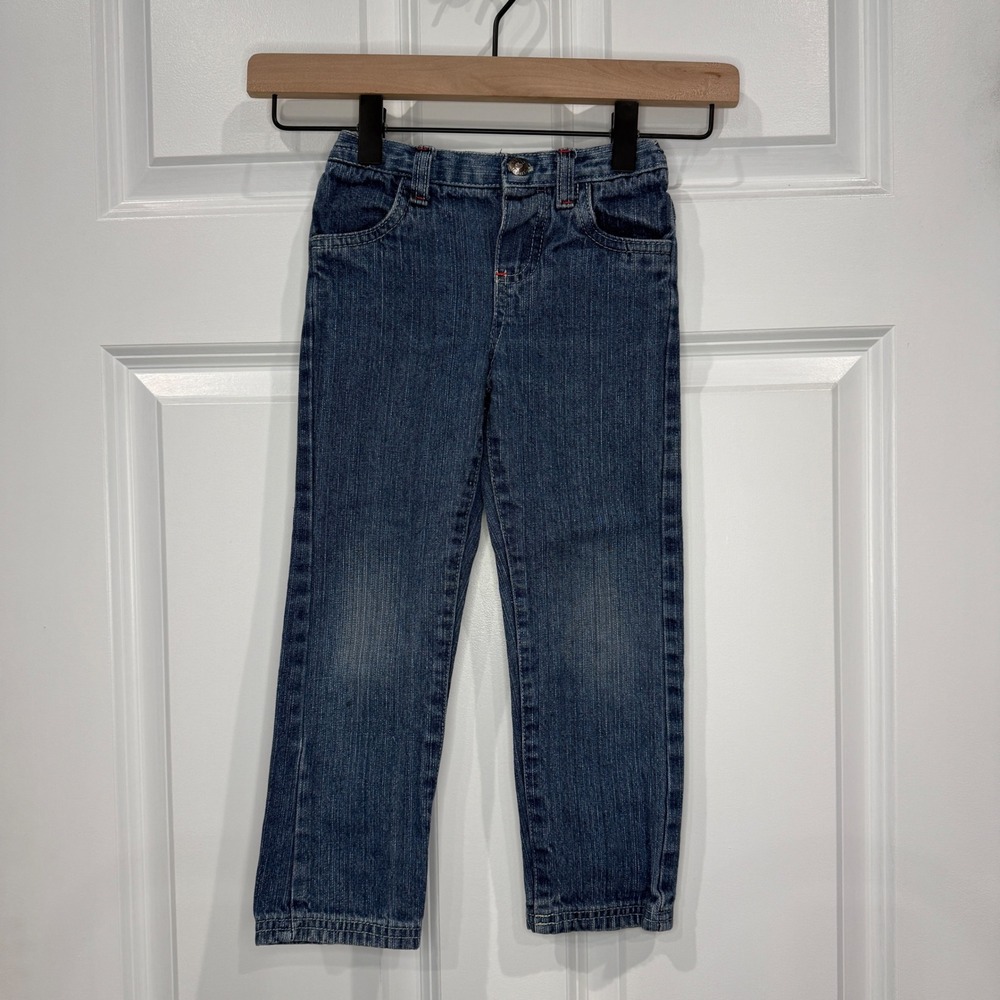 Kids Straight Leg Denim Jeans Medium Wash Elastic Waist‎ Size 4T Cotton